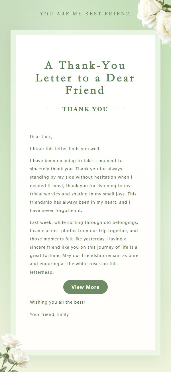 White Rose Friendship Thank-You Letter