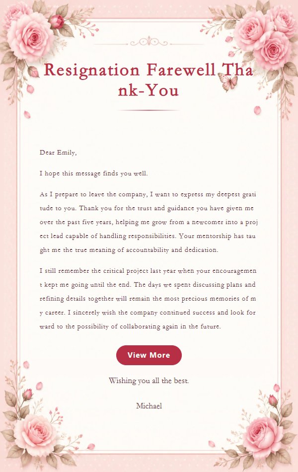 Pink Rose Farewell Thank-You Letter
