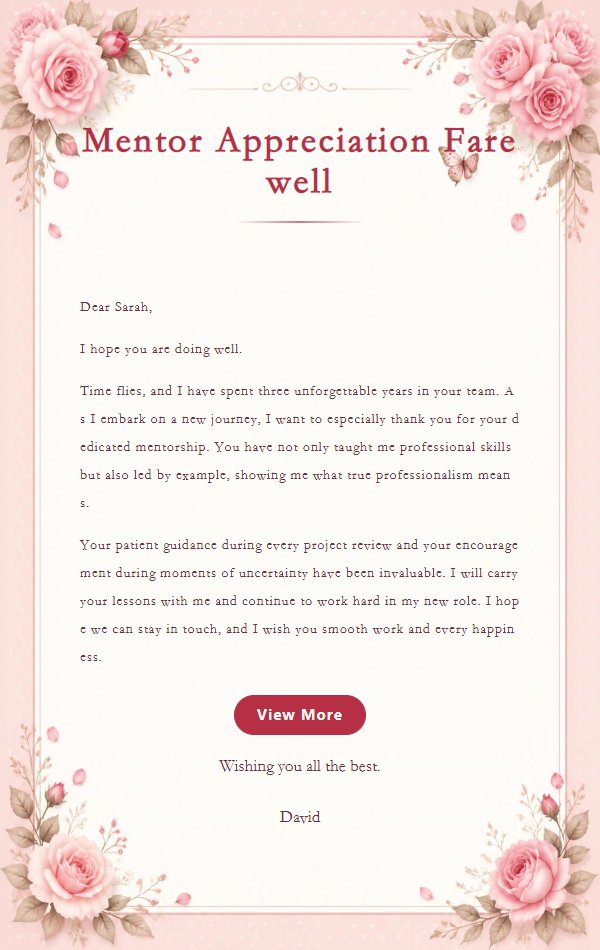 Pink Rose Farewell Thank-You Letter 2