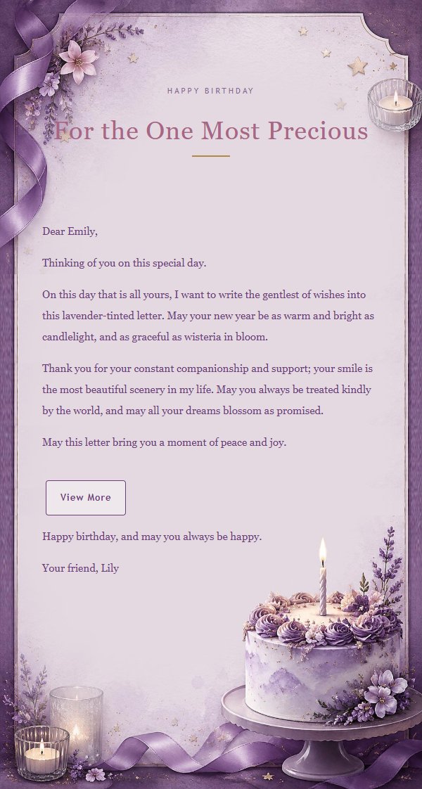 Candlelit Lavender Birthday Letter