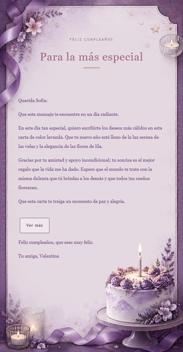 Carta de Cumpleaños con Velas y Lavanda