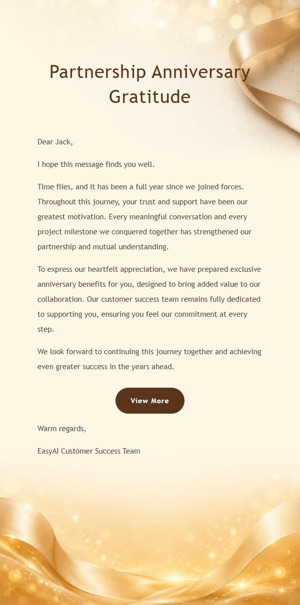 Champagne Gold Anniversary Thank-You Email