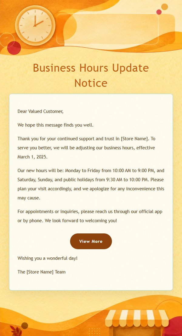 Amber Orange Business Hours Update Notice