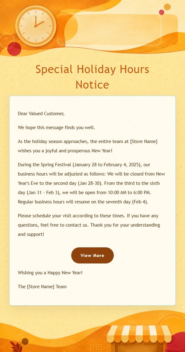 Amber Orange Business Hours Update Notice 2