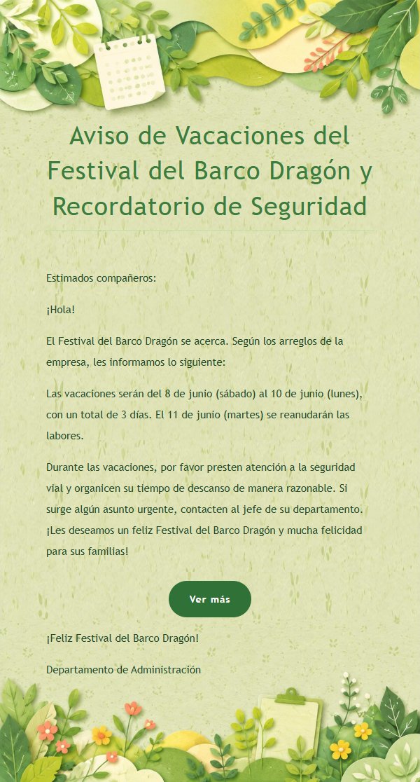 Aviso de Vacaciones con Motivos Florales en Verde 2