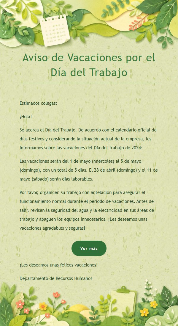 Aviso de Vacaciones con Motivos Florales en Verde