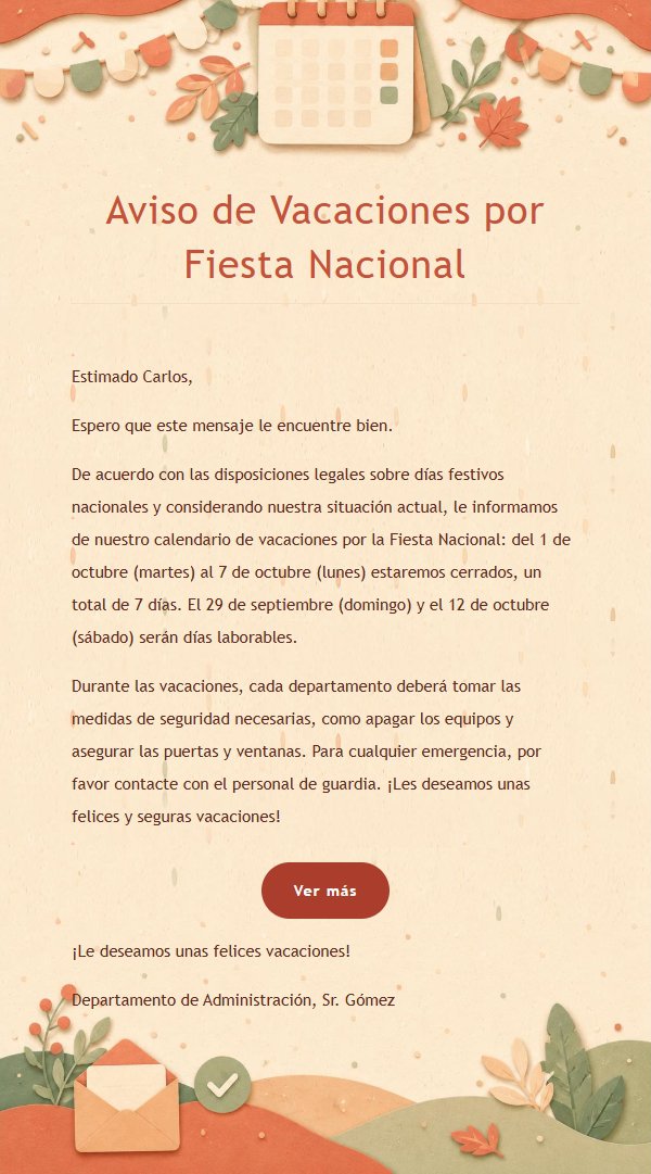 Aviso de Vacaciones con Luz de Coral