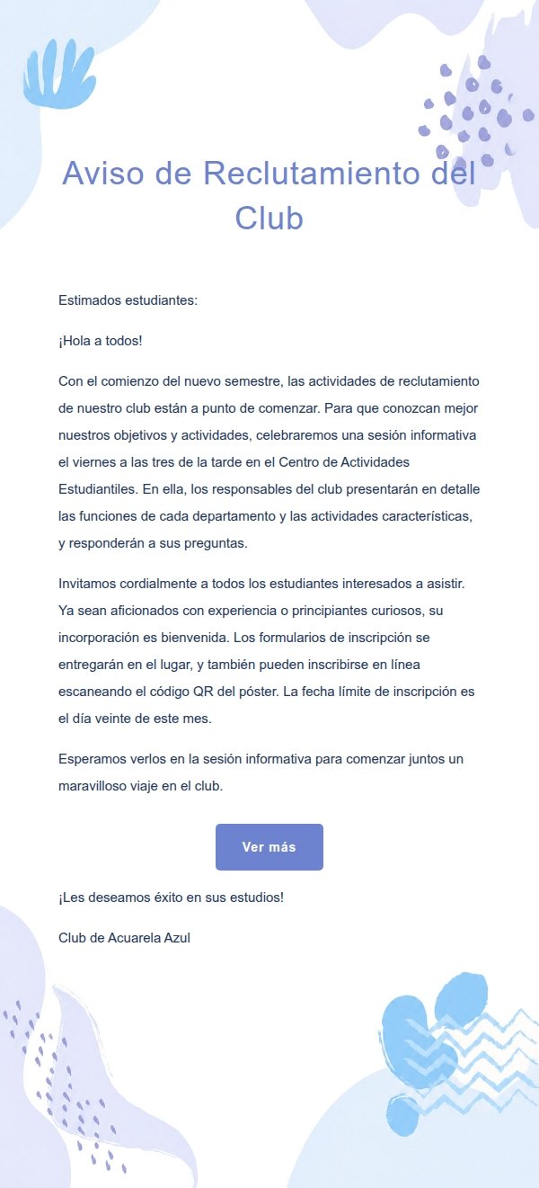 Aviso Escolar Acuarela Azul Hecha a Mano