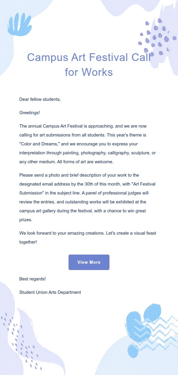 Blue Hand-Drawn Watercolor Campus Notice Email 2
