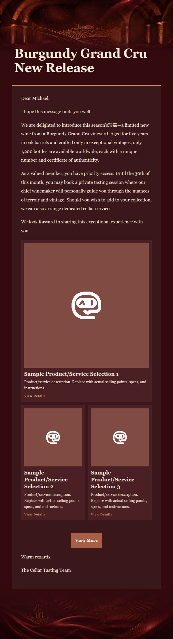 Burgundy Copper Wine Collection Marketing Email