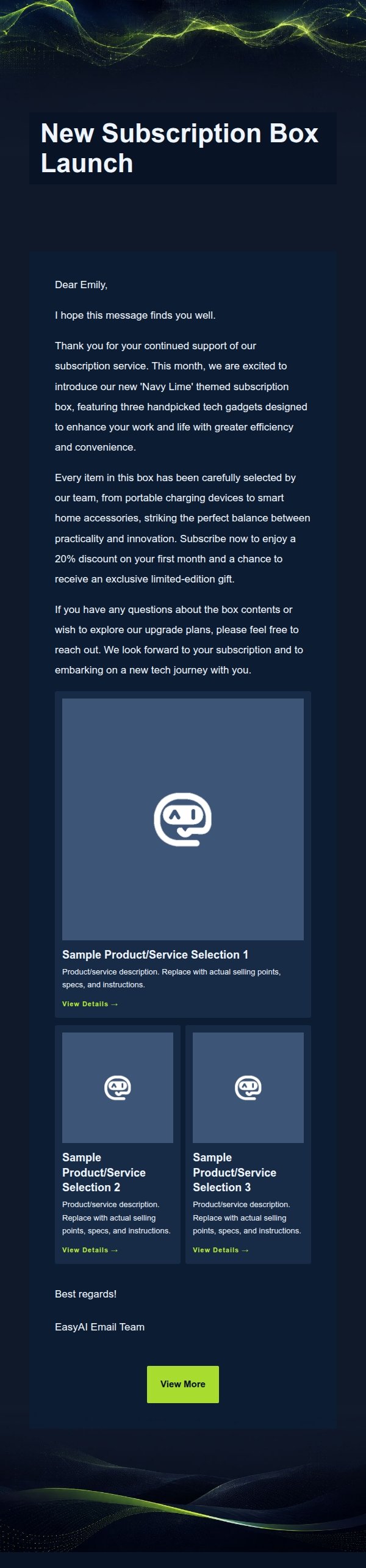 Navy Lime Subscription Box Marketing Email