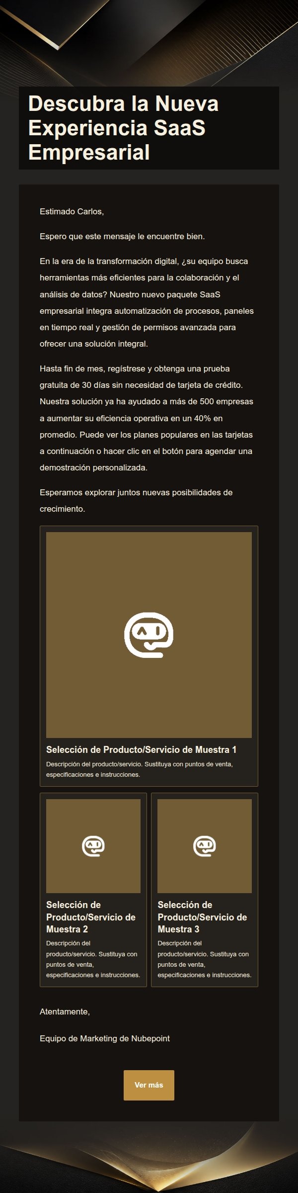 Correo de Marketing SaaS Premium Negro y Dorado
