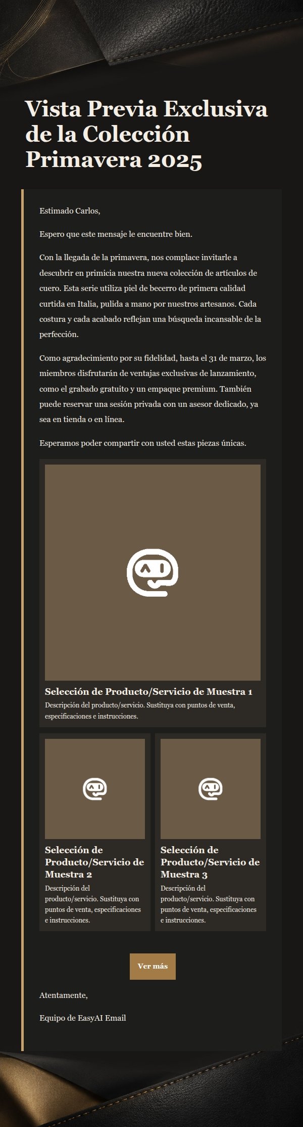 Correo de Marketing de Marroquinería de Lujo en Arena y Negro