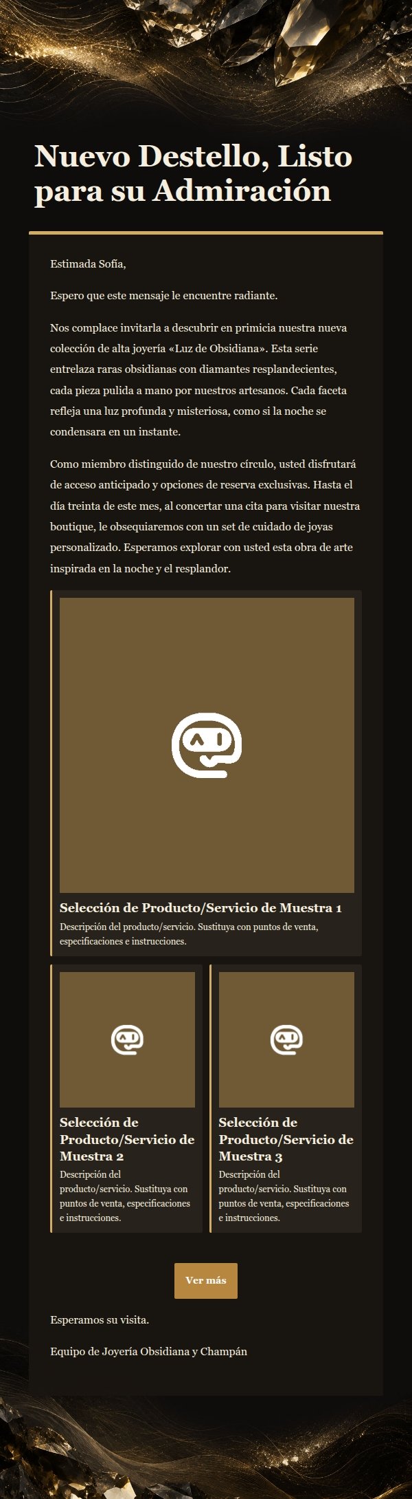 Campaña de Joyería de Lujo Obsidiana y Champán