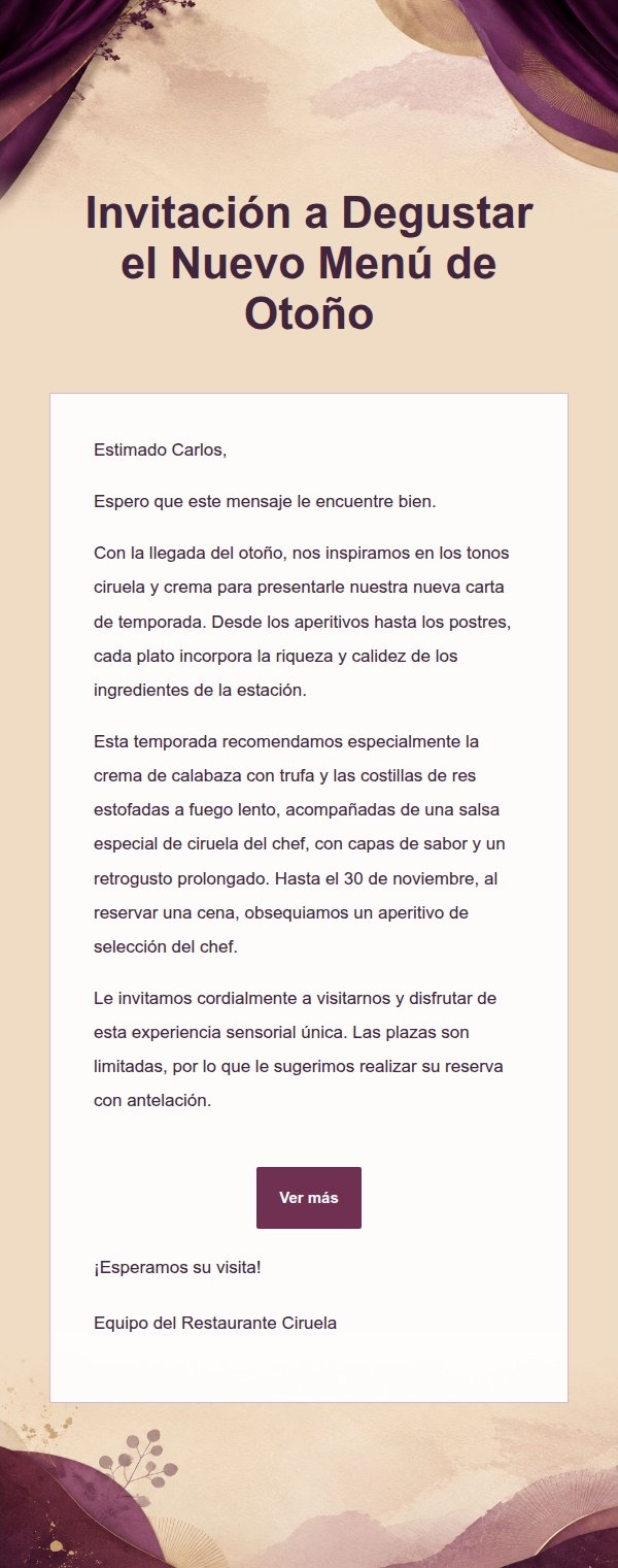 Menú Otoñal de Restaurante en Tono Ciruela y Crema