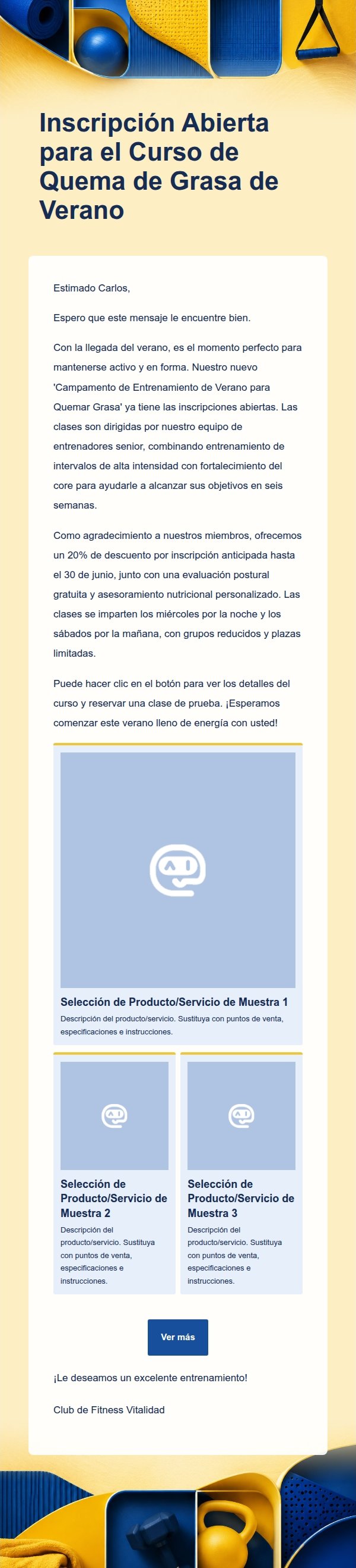 Correo Promocional de Fitness Amarillo y Azul