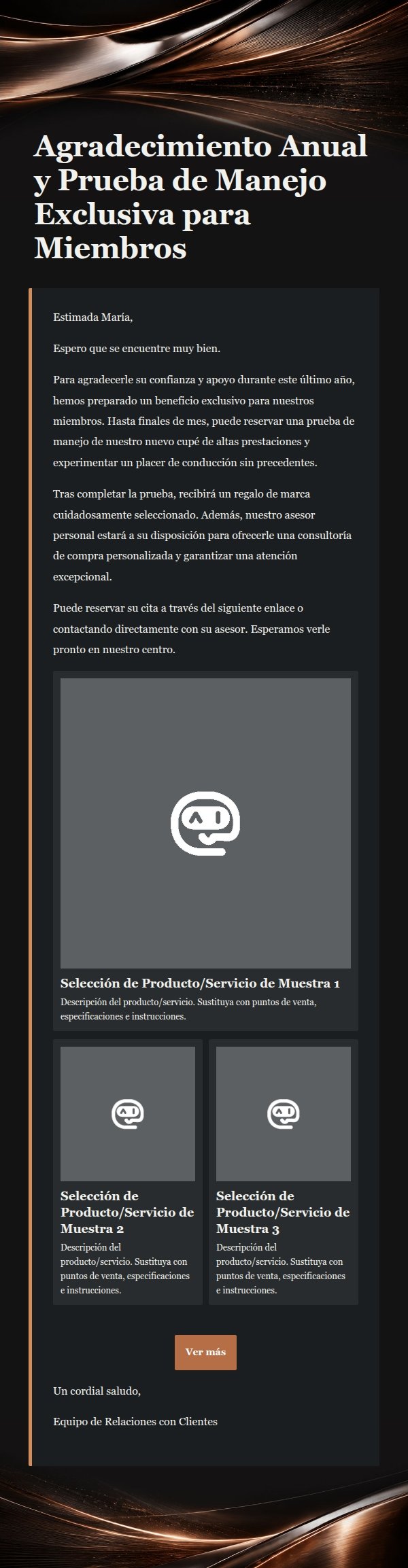 Correo de Experiencia Automotriz de Lujo Grafito y Cobre 2