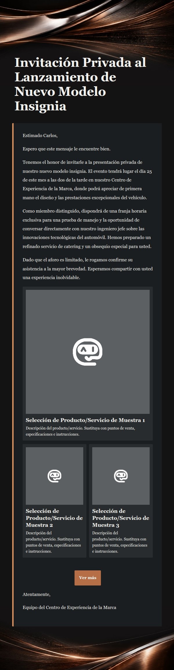 Correo de Experiencia Automotriz de Lujo Grafito y Cobre