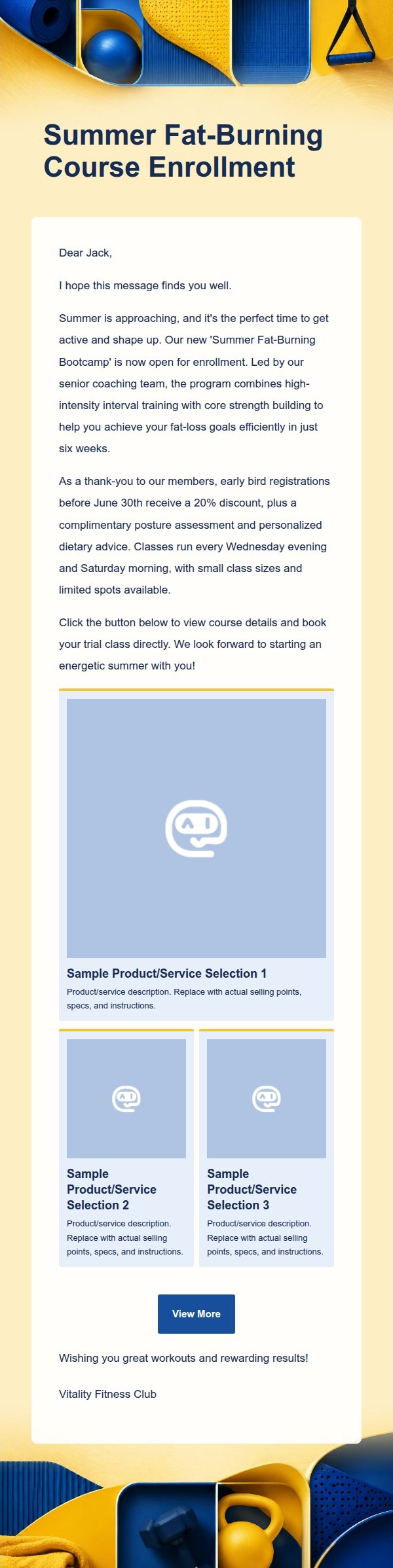 Bright Yellow & Blue Fitness Membership Promo Email