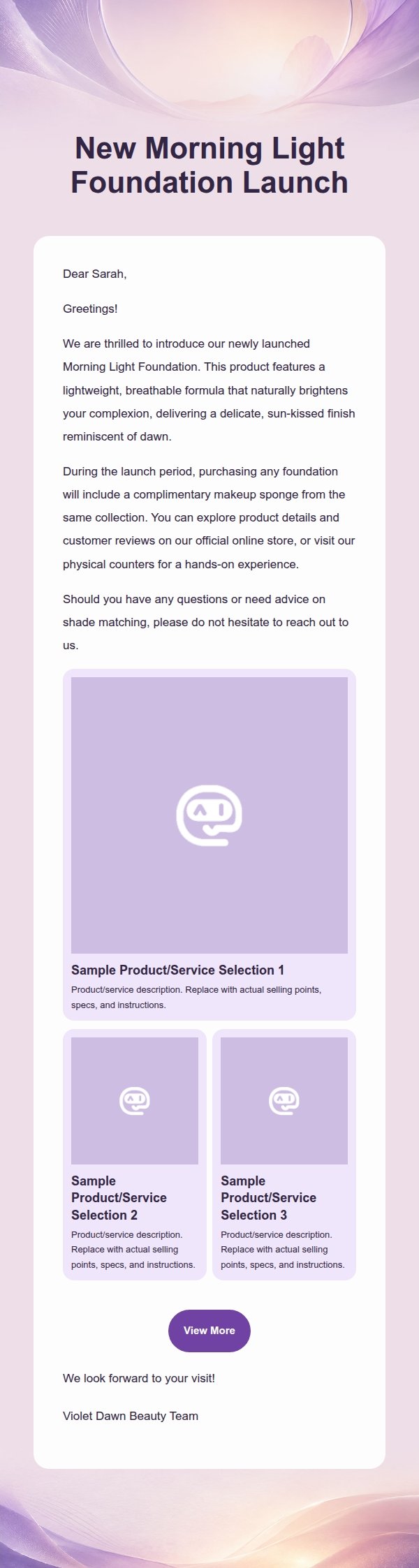 Violet Dawn Beauty Marketing Email 2