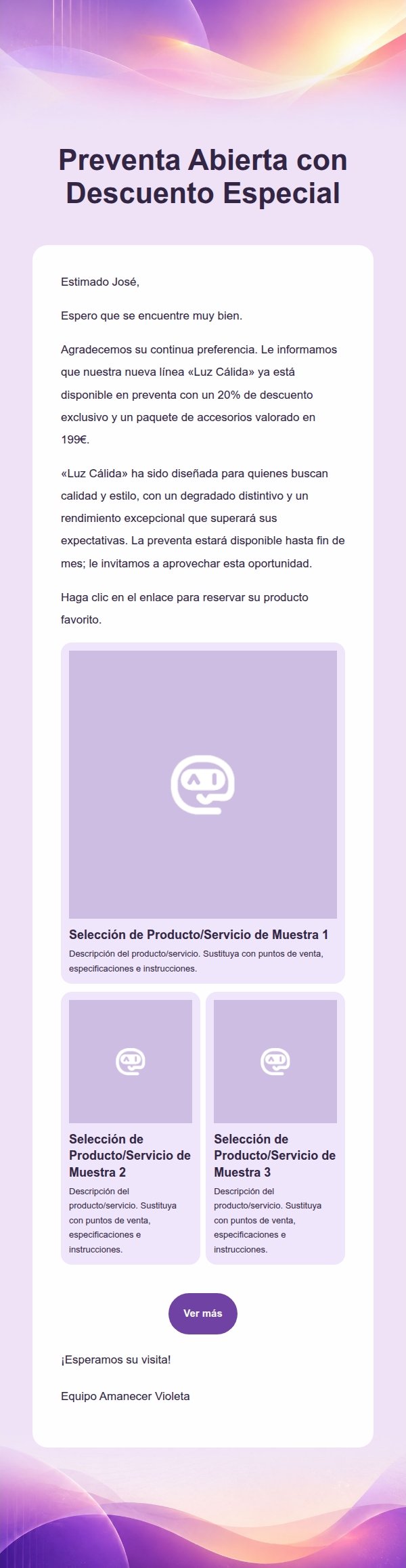 Amanecer Violeta Email Marketing de Lanzamiento 2
