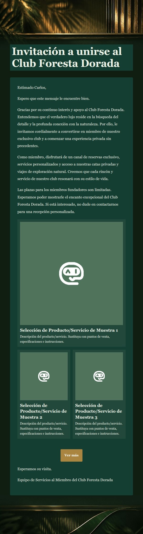 Club Foresta Dorada: Correo de Membresía Exclusiva