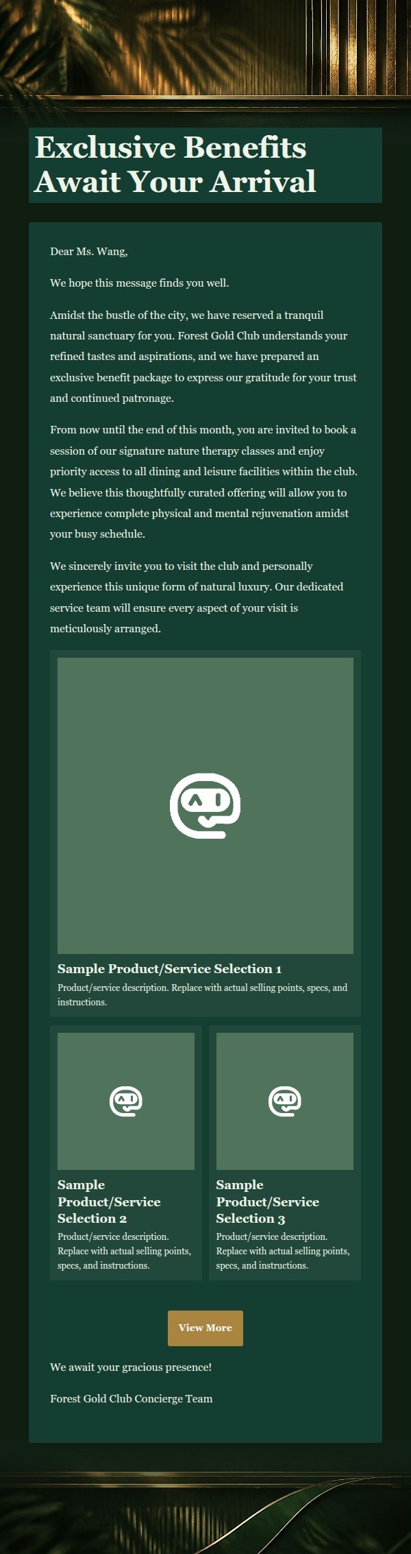 Forest Gold Club Luxury Membership Invitation Email 2
