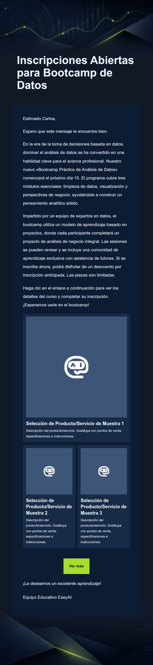 Correo de Marketing Educativo Azul Marino y Lima