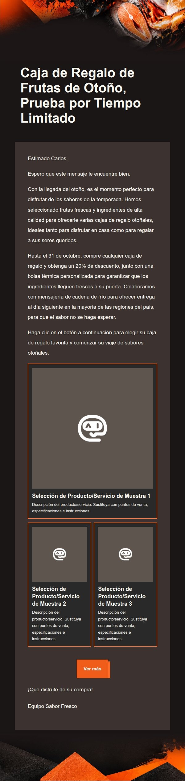 Correo de Marketing de Alimentos con Contraste Naranja y Negro
