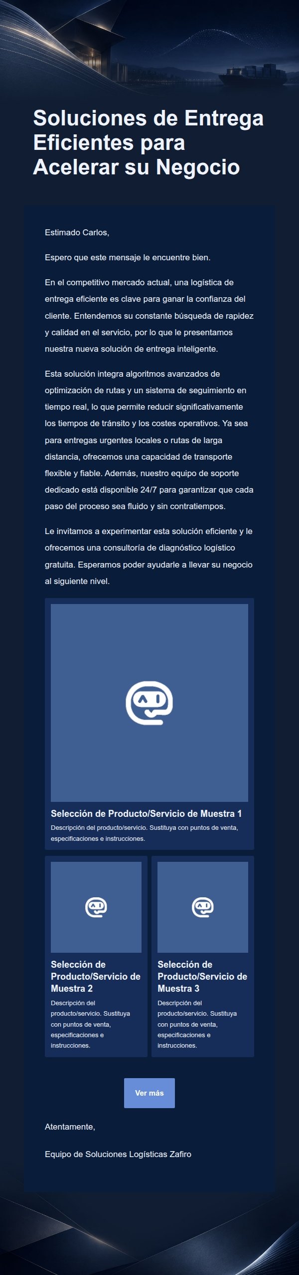 Correo de Marketing Logístico Azul Zafiro y Plata