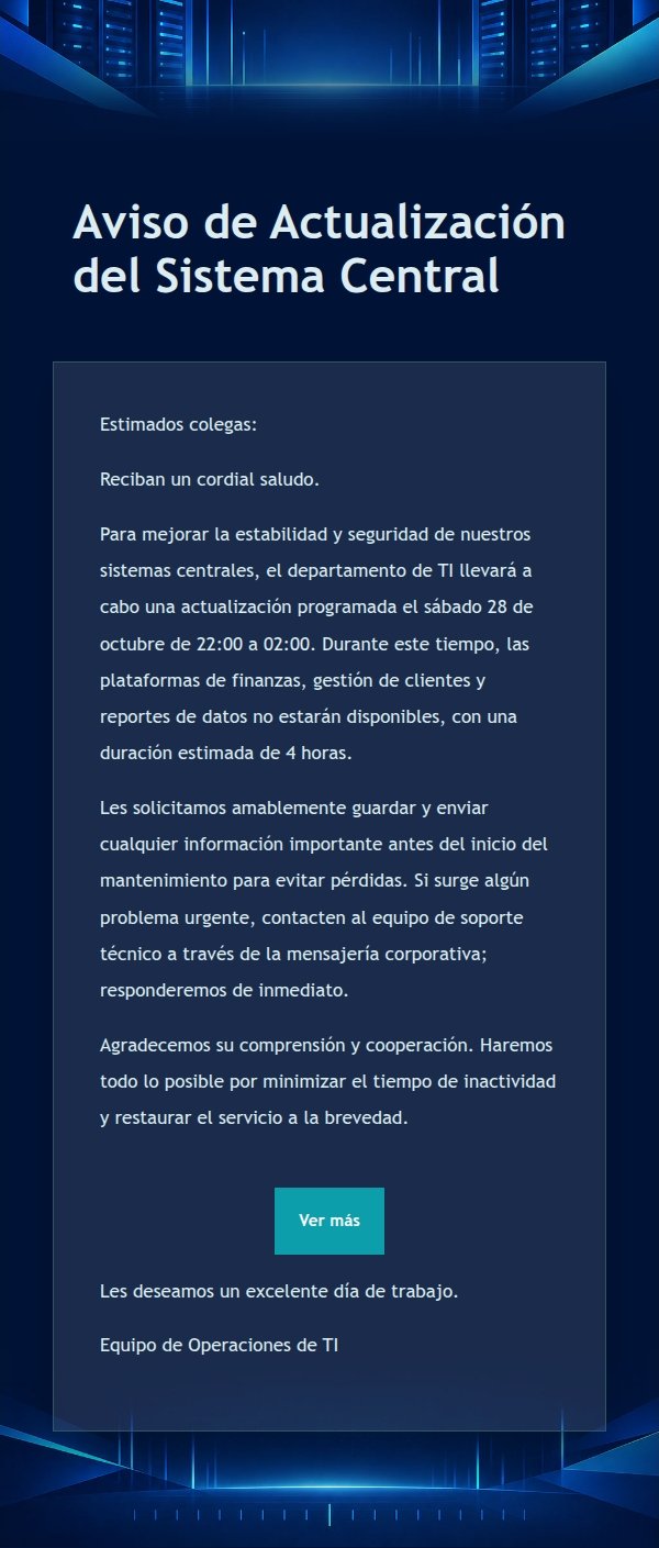 Aviso de Mantenimiento de Sistema Azul Nocturno