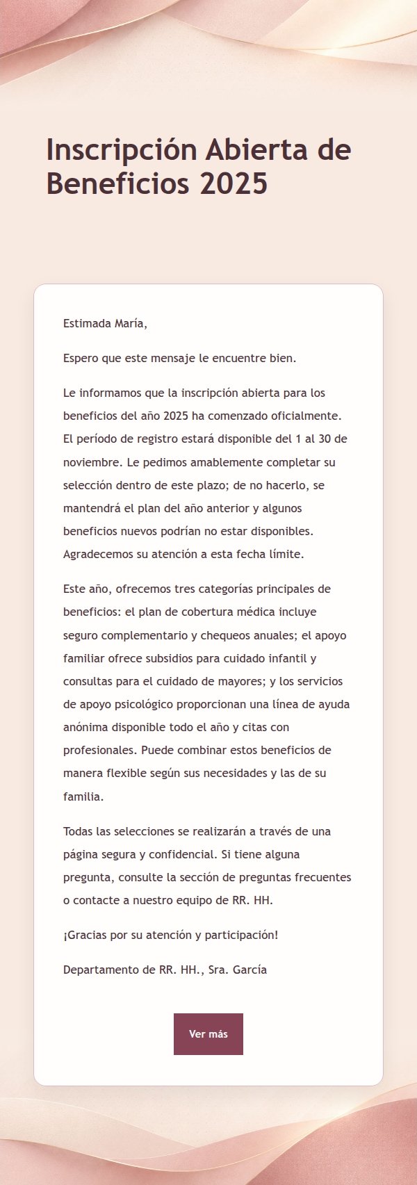 Aviso de Registro de Beneficios en Rosa y Crema