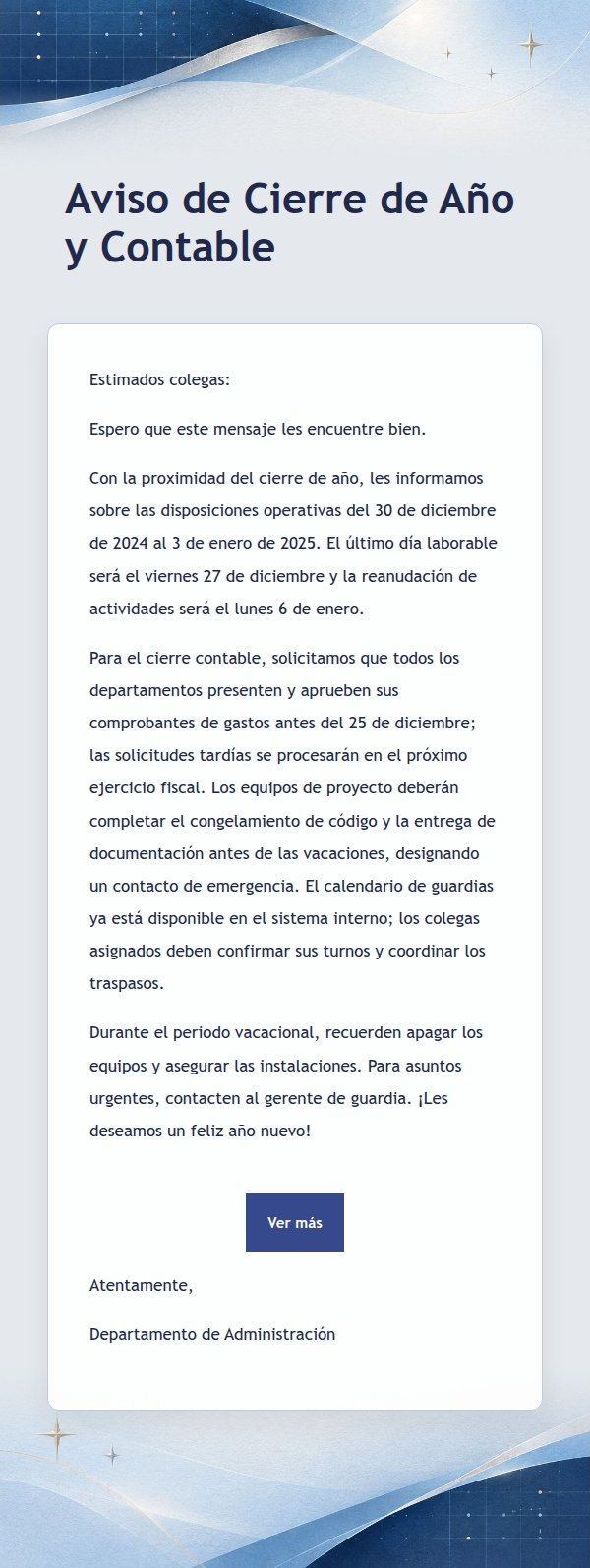 Aviso de Cierre de Año en Azul Índigo