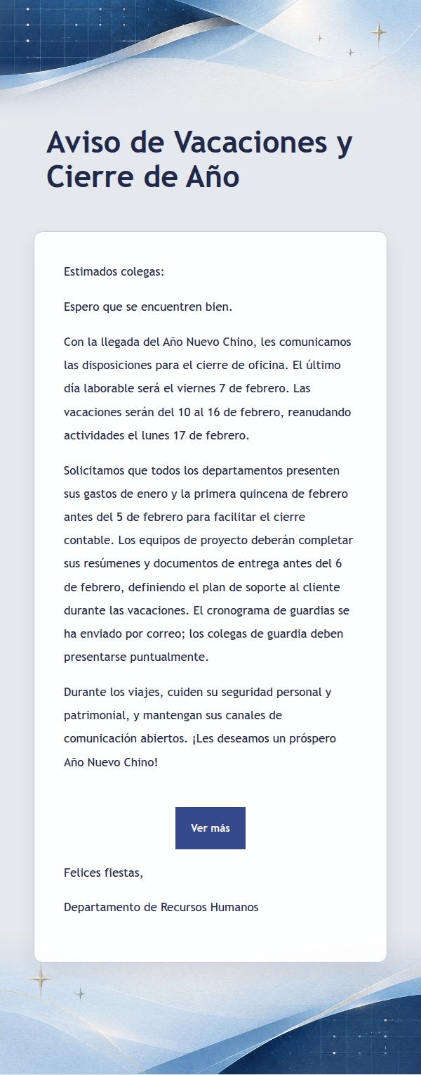 Aviso de Cierre de Año en Azul Índigo 2