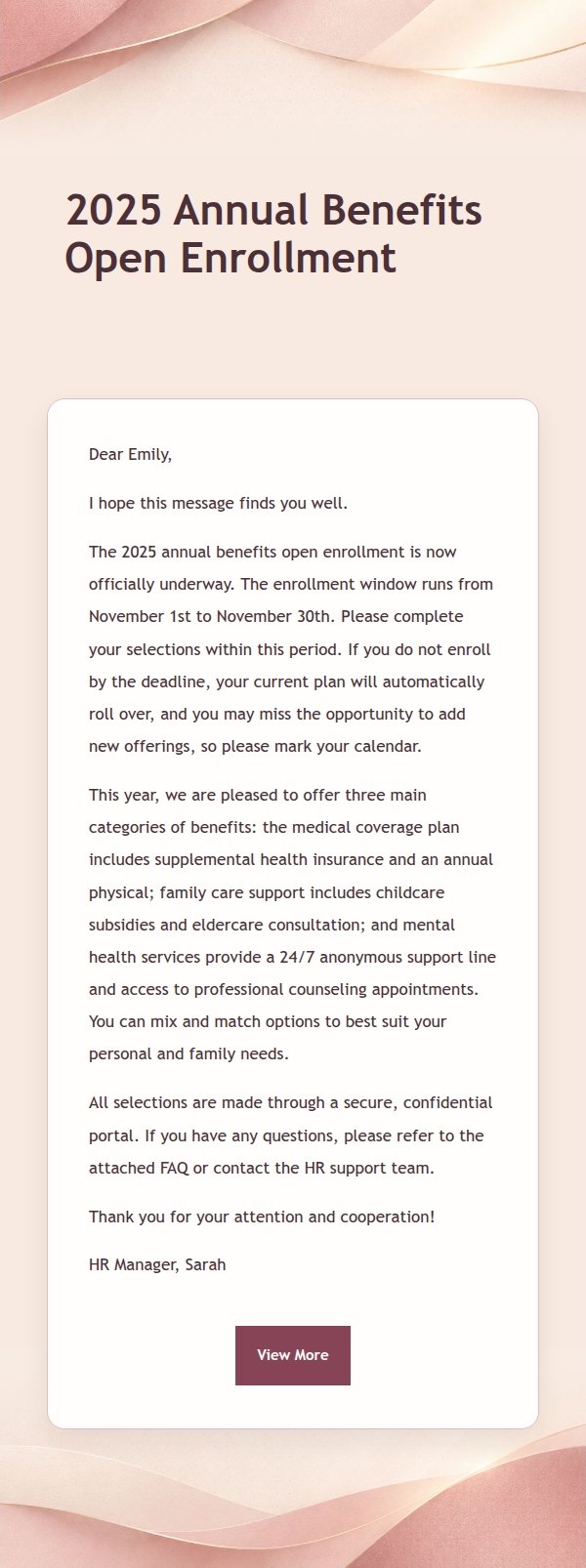 Rose Ivory Employee Benefits Enrollment Notice