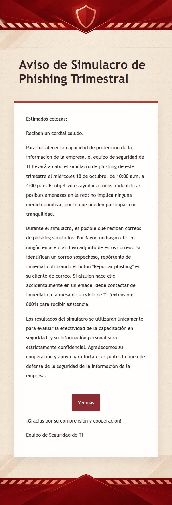 Aviso de Simulación de Seguridad de la Información en Rojo Profundo
