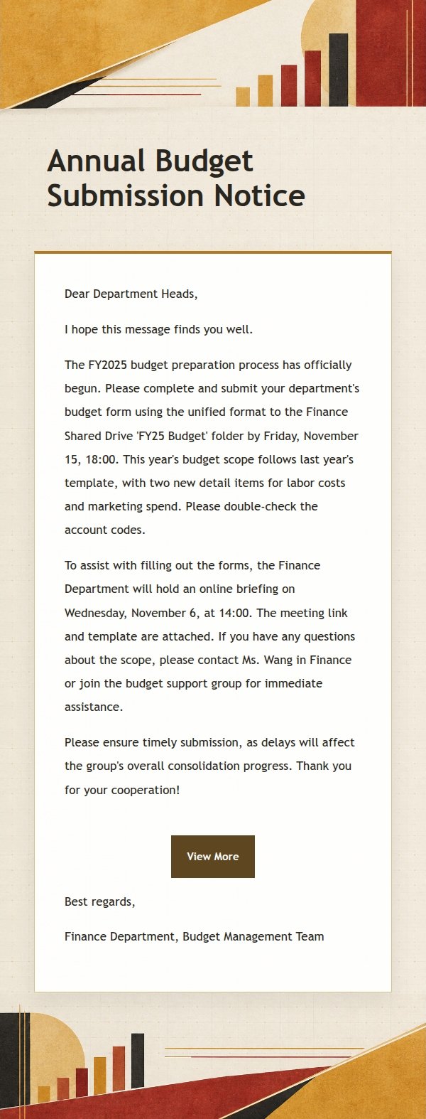 Ochre Budget Planning Reminder Email