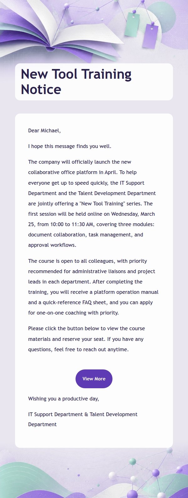 Violet Mint Learning Lab Training Notice 2