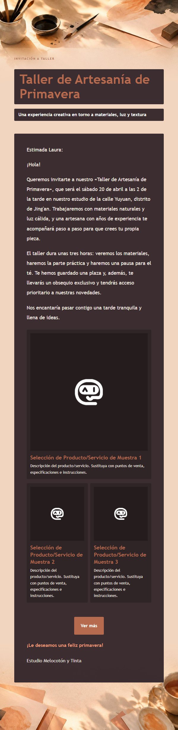 Invitación a Taller Presencial Melocotón y Tinta