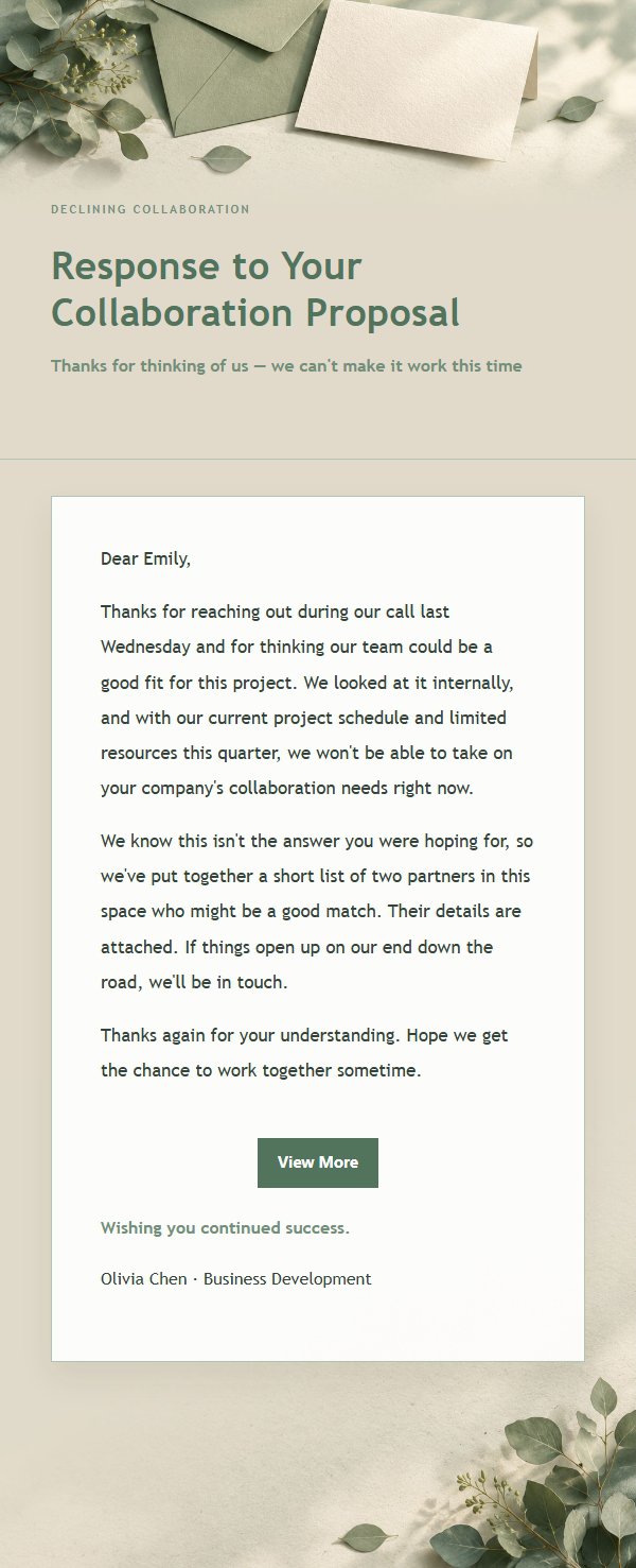 Sage & Ivory Polite Decline Email