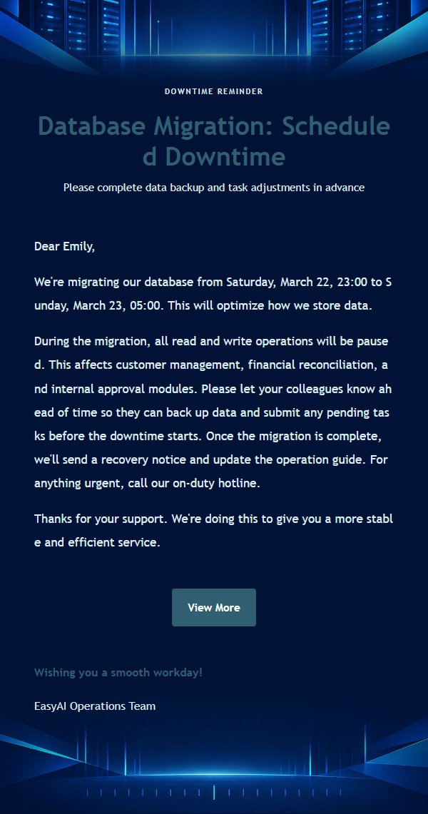 Midnight Blue System Maintenance Notice Email 2