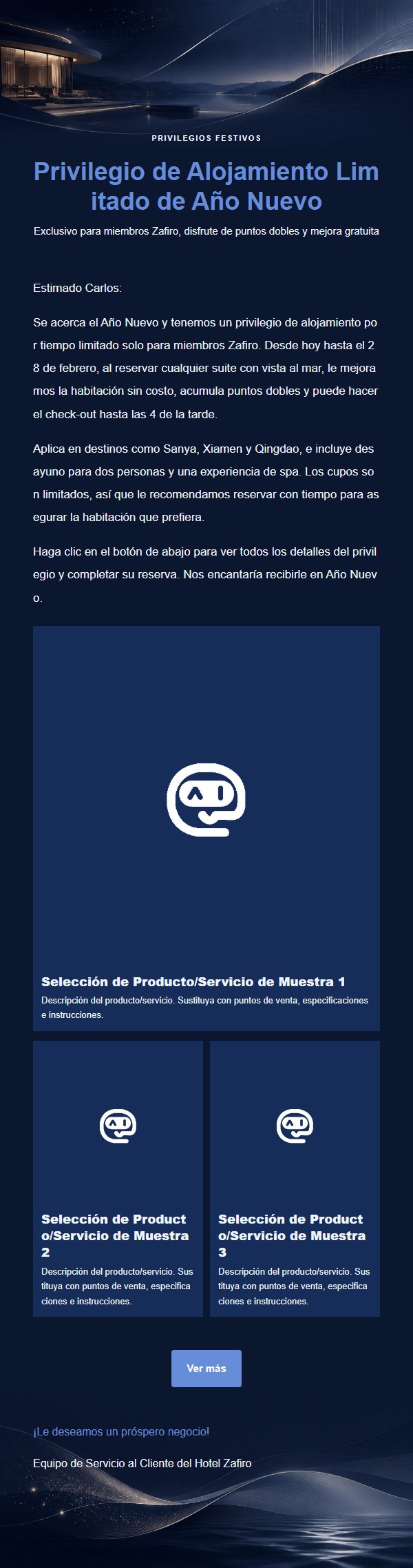 Correo de Privilegios de Viaje Hotel Zafiro