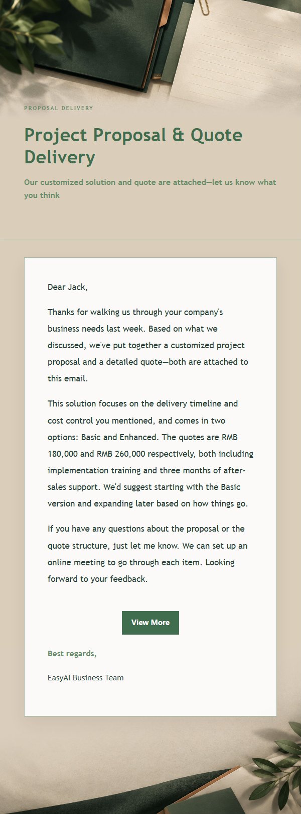Forest Copper Proposal & Quote Email