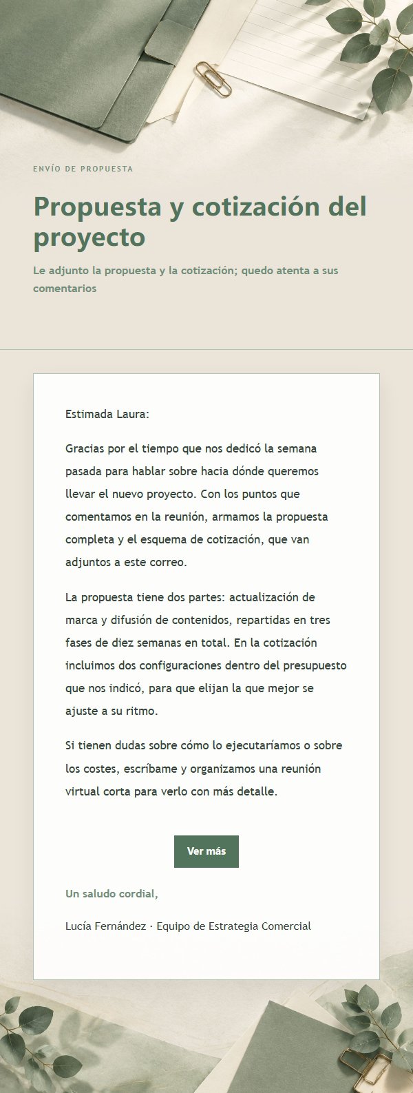 Propuesta y Cotización Estilo Salvia Marfil