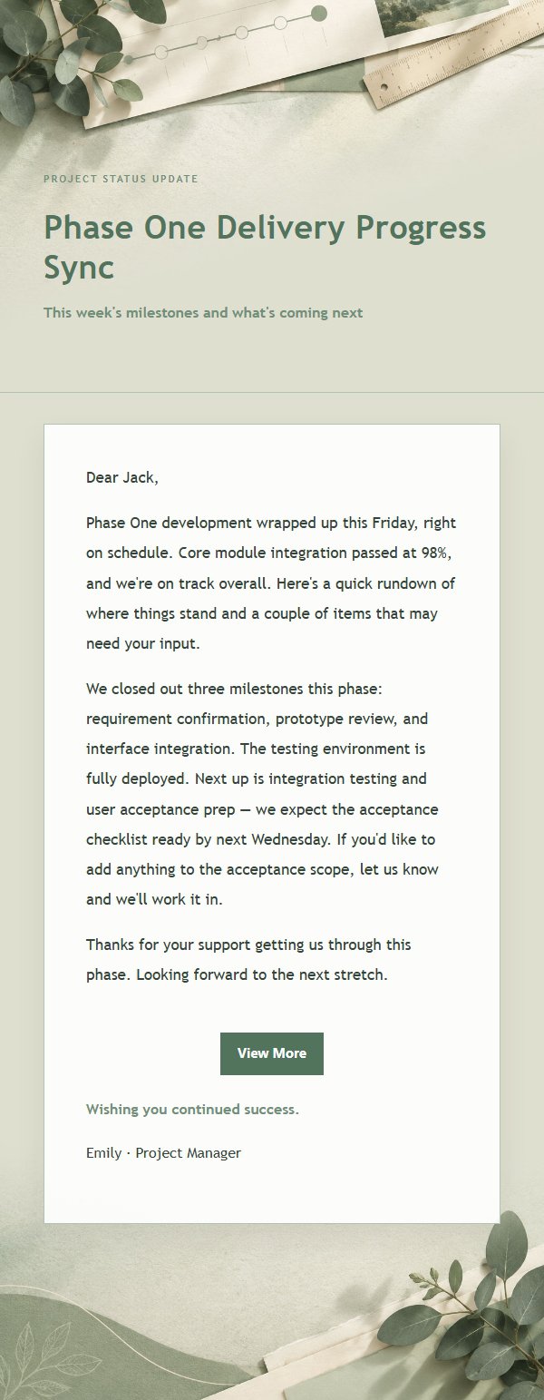 Sage & Ivory Project Status Update Email