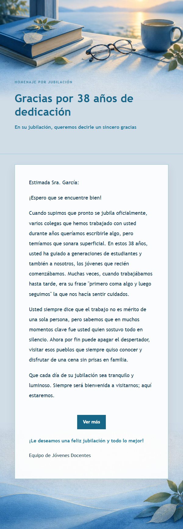 Carta de Despedida por Jubilación en Azul Cobalto