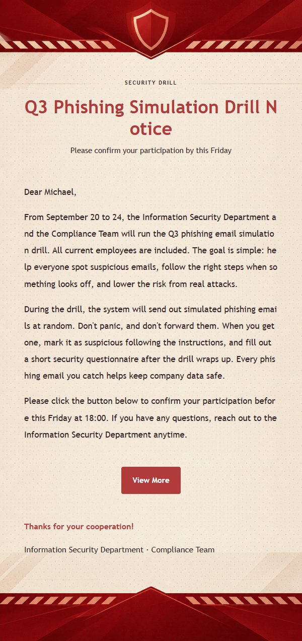 Crimson Security Drill Notice Email