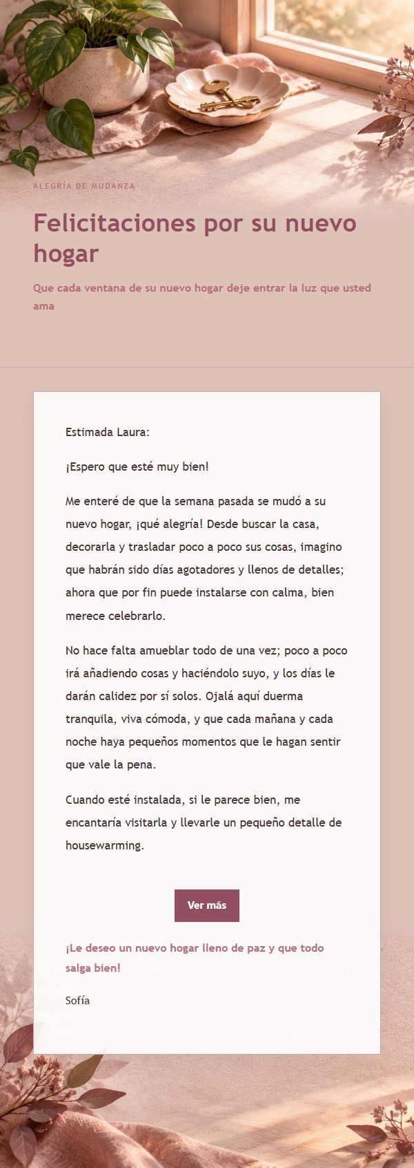 Carta de Bendición por Mudanza Estilo Editorial Rosa