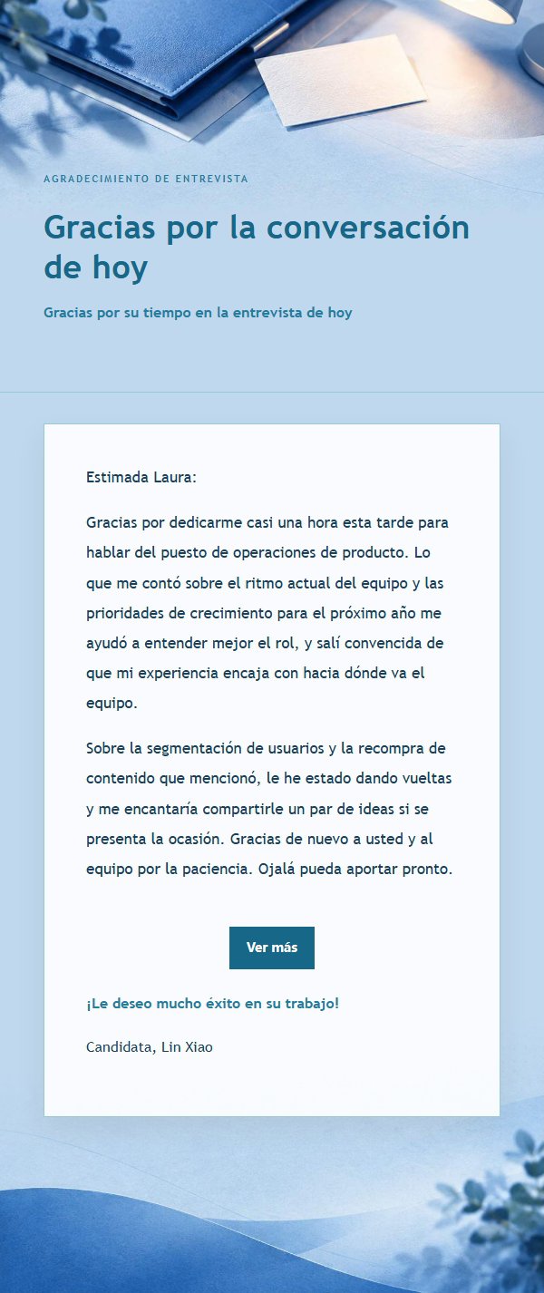Correo de Agradecimiento Post-Entrevista Azul Cobalto