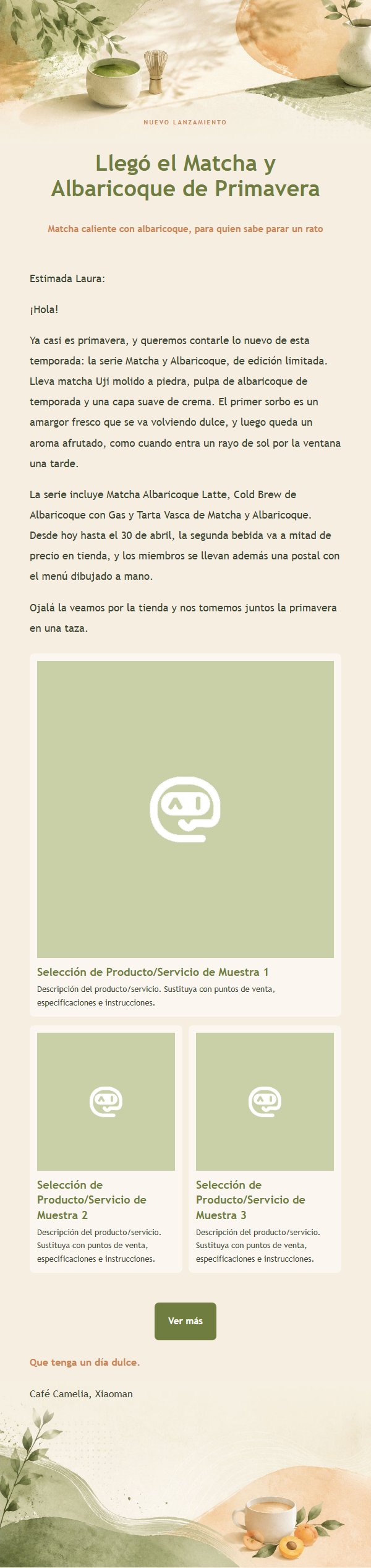 Café Matcha y Albaricoque · Promoción de Nuevos Productos